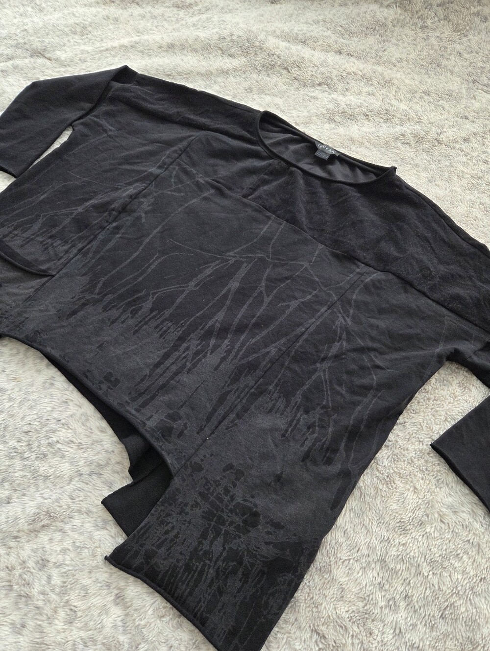 LUUKAA Asymmetric Abstract Graphic Tunic Top - Earth Smoke Print - Black / Charc - Picture 11 of 11